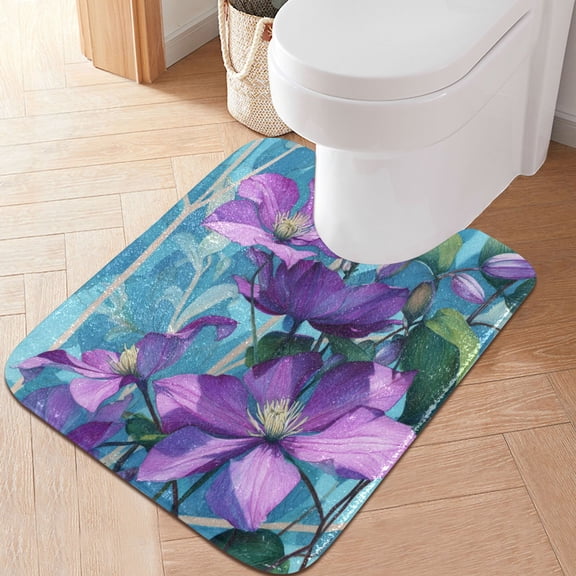 RMDQTR 20" × 24" U Shape Bathroom Rugs Plush Toilet Base Mat Soft Rugs Non Slip Absorbent Elegant Clematis Flowers