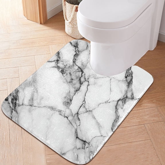 RMDQTR 20" × 24" U Shape Bathroom Rugs Plush Toilet Base Mat Soft Rugs Non Slip Absorbent Elegant Marble Texture Print