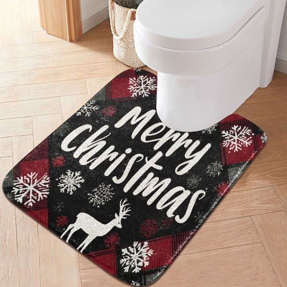 RMDQTR 20" × 24" U Shape Bathroom Rugs Plush Toilet Base Mat Soft Rugs Non Slip Absorbent Elk Christmas Design