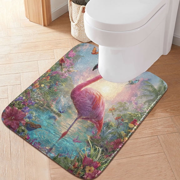RMDQTR 20" × 24" U Shape Bathroom Rugs Plush Toilet Base Mat Soft Rugs Non Slip Absorbent Exotic Paradise Flamingo