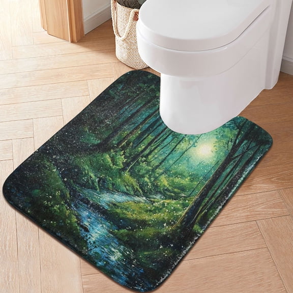 RMDQTR 20" × 24" U Shape Bathroom Rugs Plush Toilet Base Mat Soft Rugs Non Slip Absorbent Fantasy Forest