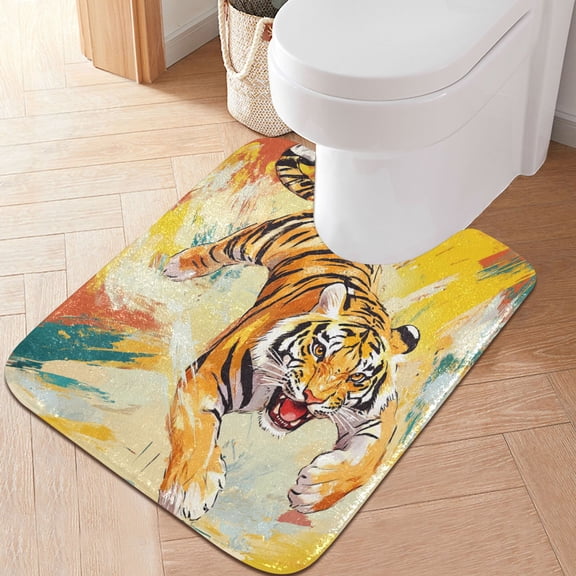 RMDQTR 20" × 24" U Shape Bathroom Rugs Plush Toilet Base Mat Soft Rugs Non Slip Absorbent Ferocious Tiger