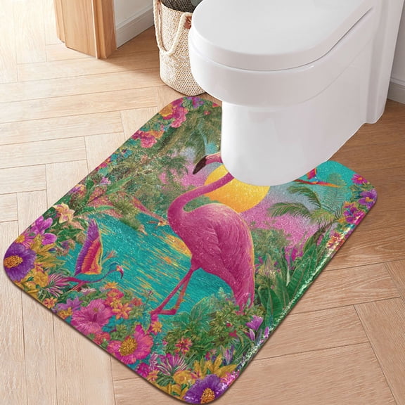 RMDQTR 20" × 24" U Shape Bathroom Rugs Plush Toilet Base Mat Soft Rugs Non Slip Absorbent Flamingo Resort Style