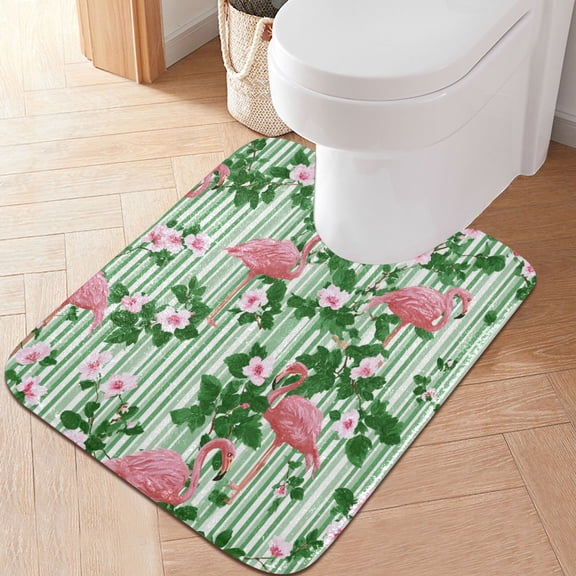 RMDQTR 20" × 24" U Shape Bathroom Rugs Plush Toilet Base Mat Soft Rugs Non Slip Absorbent Flamingos at Rest