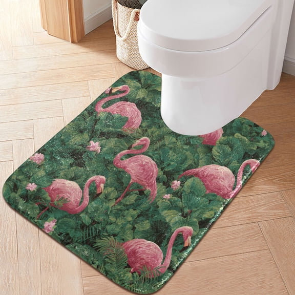 RMDQTR 20" × 24" U Shape Bathroom Rugs Plush Toilet Base Mat Soft Rugs Non Slip Absorbent Flamingos in Tropical Jungle