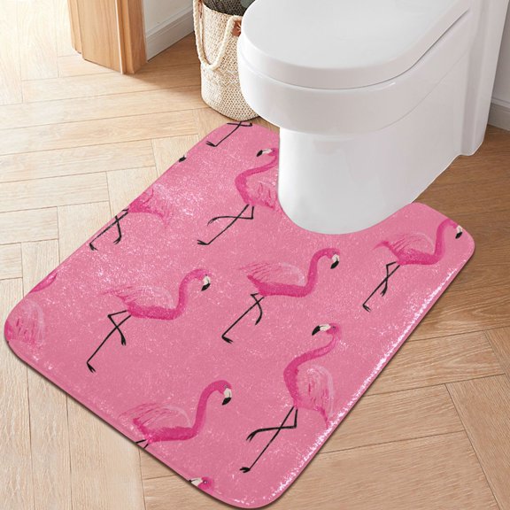 RMDQTR 20" × 24" U Shape Bathroom Rugs Plush Toilet Base Mat Soft Rugs Non Slip Absorbent Flock Of Cartoon Flamingos