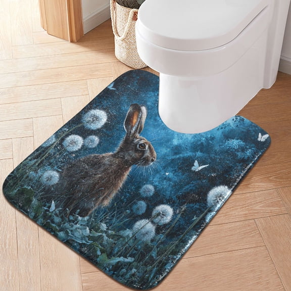 RMDQTR 20" × 24" U Shape Bathroom Rugs Plush Toilet Base Mat Soft Rugs Non Slip Absorbent Forest Brown Hare