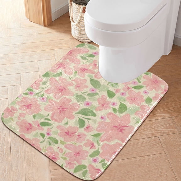 RMDQTR 20" × 24" U Shape Bathroom Rugs Plush Toilet Base Mat Soft Rugs Non Slip Absorbent Fragmented Flowers