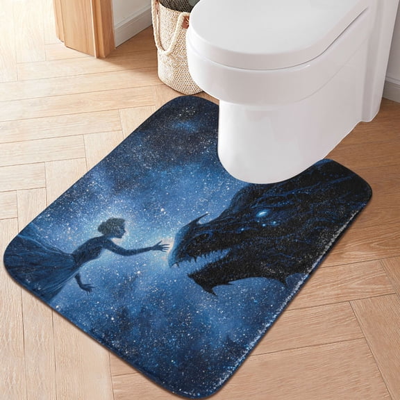 RMDQTR 20" × 24" U Shape Bathroom Rugs Plush Toilet Base Mat Soft Rugs Non Slip Absorbent Galaxy and Dragon