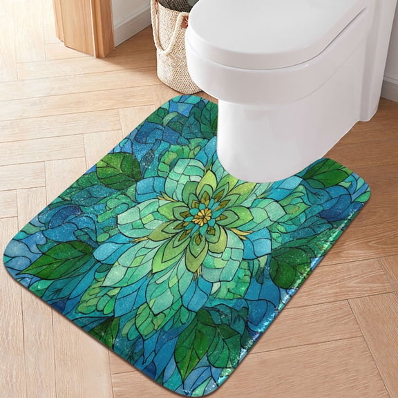 RMDQTR 20" × 24" U Shape Bathroom Rugs Plush Toilet Base Mat Soft Rugs Non Slip Absorbent Geometric Shapes Style