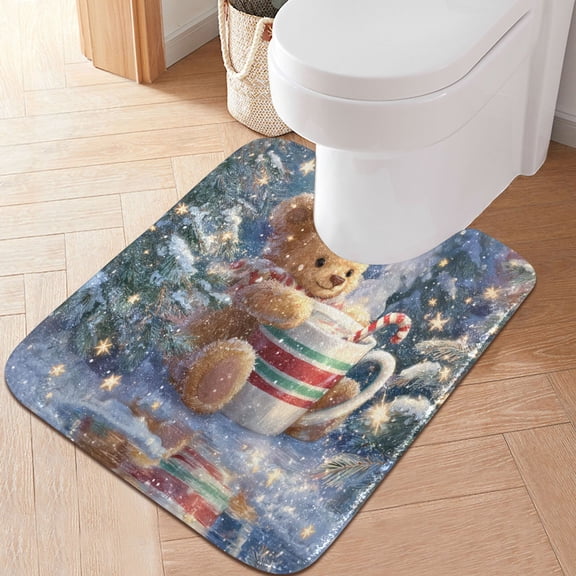 RMDQTR 20" × 24" U Shape Bathroom Rugs Plush Toilet Base Mat Soft Rugs Non Slip Absorbent Giant Cute Bear