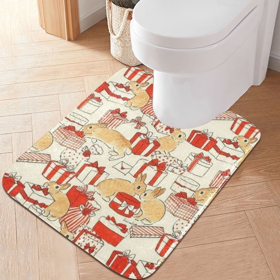 RMDQTR 20" × 24" U Shape Bathroom Rugs Plush Toilet Base Mat Soft Rugs Non Slip Absorbent Gifts and Rabbits