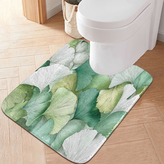 RMDQTR 20" × 24" U Shape Bathroom Rugs Plush Toilet Base Mat Soft Rugs Non Slip Absorbent Ginkgo Leaves