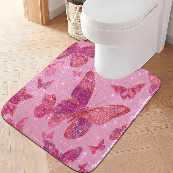 RMDQTR 20" × 24" U Shape Bathroom Rugs Plush Toilet Base Mat Soft Rugs Non Slip Absorbent Glittering Sequin Butterfly