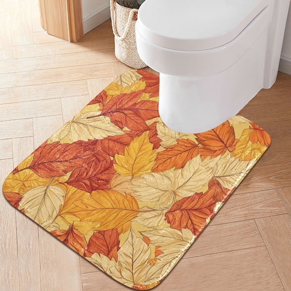 RMDQTR 20" × 24" U Shape Bathroom Rugs Plush Toilet Base Mat Soft Rugs Non Slip Absorbent Golden Leaves