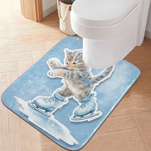 RMDQTR 20" × 24" U Shape Bathroom Rugs Plush Toilet Base Mat Soft Rugs Non Slip Absorbent Gray Cat Skating