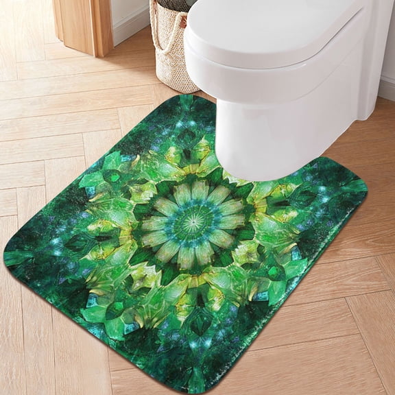 RMDQTR 20" × 24" U Shape Bathroom Rugs Plush Toilet Base Mat Soft Rugs Non Slip Absorbent Green Kaleidoscope Pattern