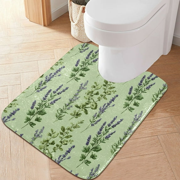 RMDQTR 20" × 24" U Shape Bathroom Rugs Plush Toilet Base Mat Soft Rugs Non Slip Absorbent Green and Lavender Herbs