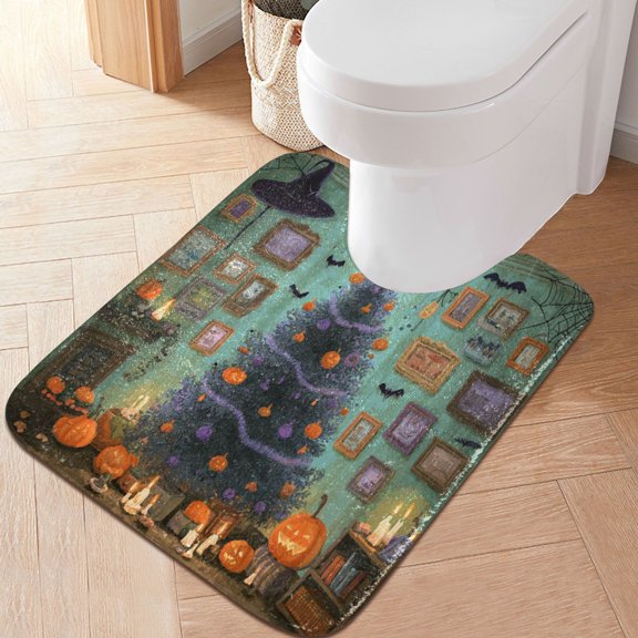 RMDQTR 20" × 24" U Shape Bathroom Rugs Plush Toilet Base Mat Soft Rugs Non Slip Absorbent Halloween Decorating Cabin