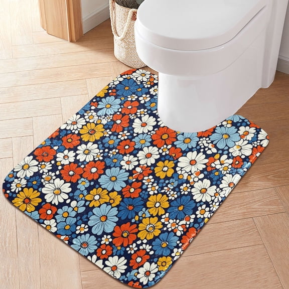 RMDQTR 20" × 24" U Shape Bathroom Rugs Plush Toilet Base Mat Soft Rugs Non Slip Absorbent Hand-drawn Flowers