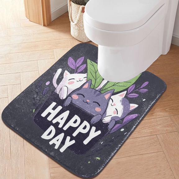 RMDQTR 20" × 24" U Shape Bathroom Rugs Plush Toilet Base Mat Soft Rugs Non Slip Absorbent Happy Day