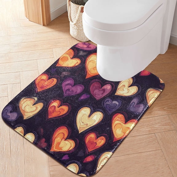 RMDQTR 20" × 24" U Shape Bathroom Rugs Plush Toilet Base Mat Soft Rugs Non Slip Absorbent Hearts Pattern