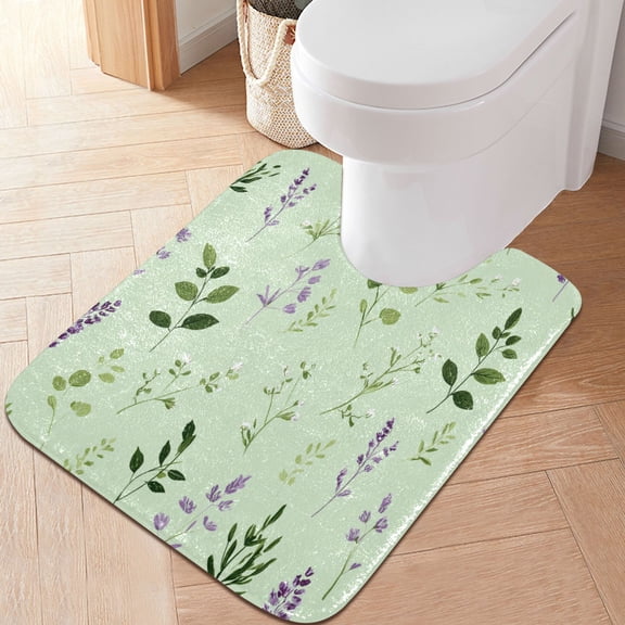 RMDQTR 20" × 24" U Shape Bathroom Rugs Plush Toilet Base Mat Soft Rugs Non Slip Absorbent Herbs and Floral Pattern