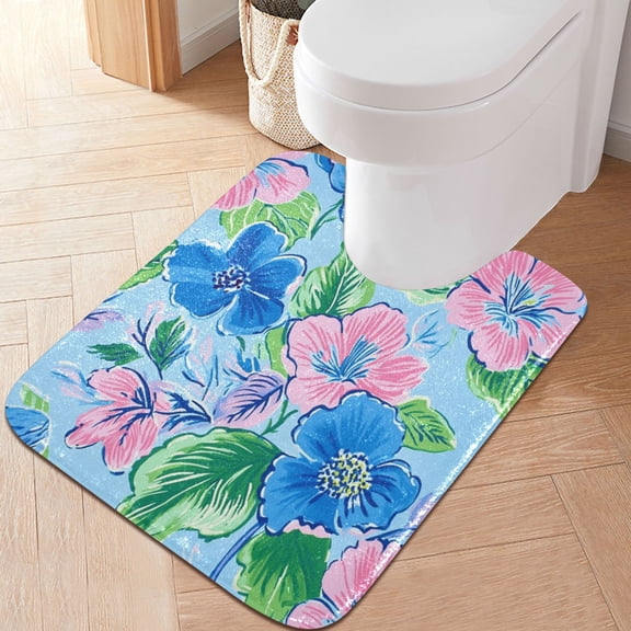 RMDQTR 20" × 24" U Shape Bathroom Rugs Plush Toilet Base Mat Soft Rugs Non Slip Absorbent Inspired Floral Pattern