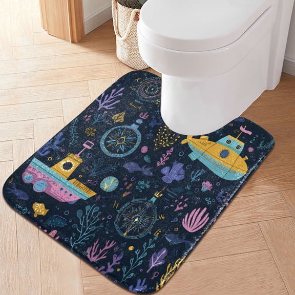 RMDQTR 20" × 24" U Shape Bathroom Rugs Plush Toilet Base Mat Soft Rugs Non Slip Absorbent Interesting Underwater Paradise