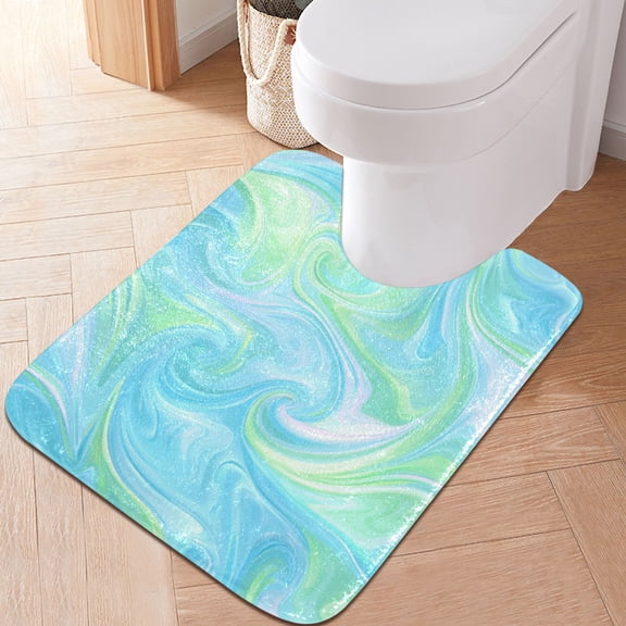 RMDQTR 20" × 24" U Shape Bathroom Rugs Plush Toilet Base Mat Soft Rugs Non Slip Absorbent Iridescent Swirl Marble Print