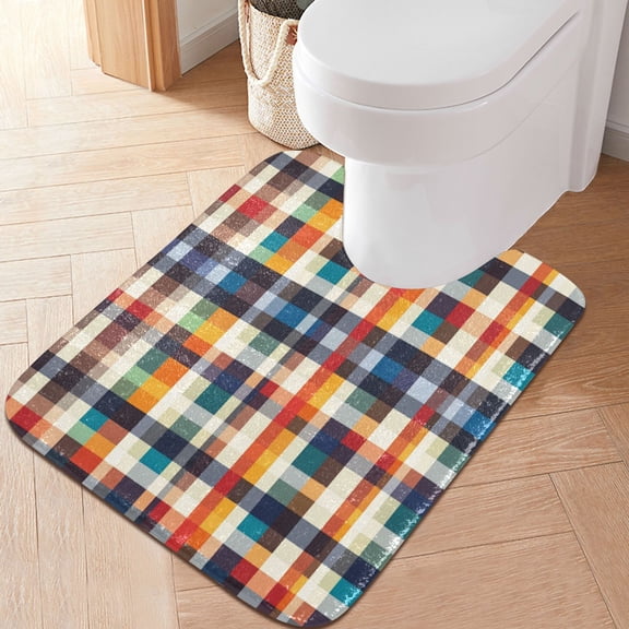 RMDQTR 20" × 24" U Shape Bathroom Rugs Plush Toilet Base Mat Soft Rugs Non Slip Absorbent Irregular Check Pattern