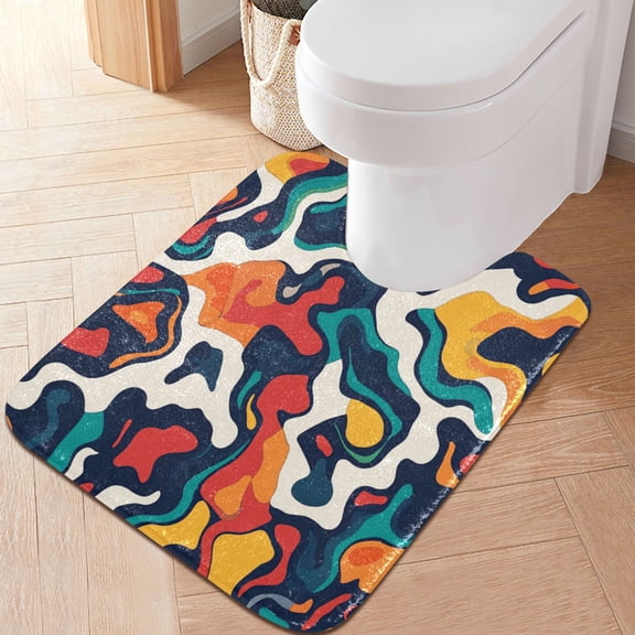 RMDQTR 20" × 24" U Shape Bathroom Rugs Plush Toilet Base Mat Soft Rugs Non Slip Absorbent Irregular Colorfu Spots