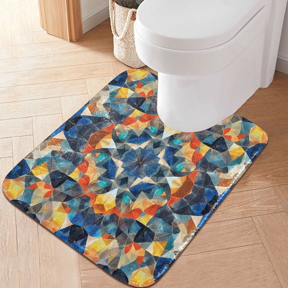 RMDQTR 20" × 24" U Shape Bathroom Rugs Plush Toilet Base Mat Soft Rugs Non Slip Absorbent Kaleidoscope Pattern