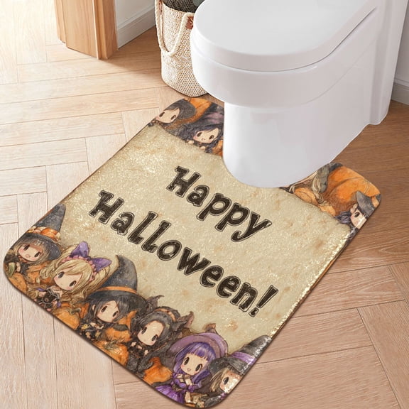 RMDQTR 20" × 24" U Shape Bathroom Rugs Plush Toilet Base Mat Soft Rugs Non Slip Absorbent Kawaii Happy Witches