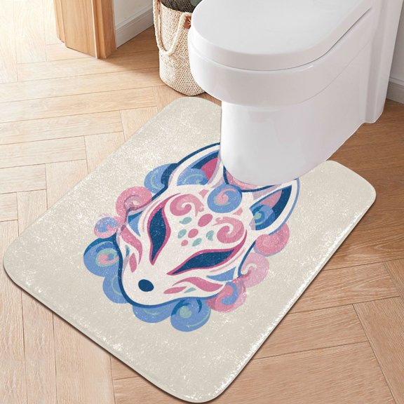 RMDQTR 20" × 24" U Shape Bathroom Rugs Plush Toilet Base Mat Soft Rugs Non Slip Absorbent Kitsune Mask Logo