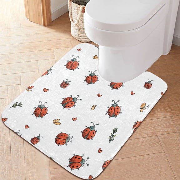 RMDQTR 20" × 24" U Shape Bathroom Rugs Plush Toilet Base Mat Soft Rugs Non Slip Absorbent Ladybugs Pattern