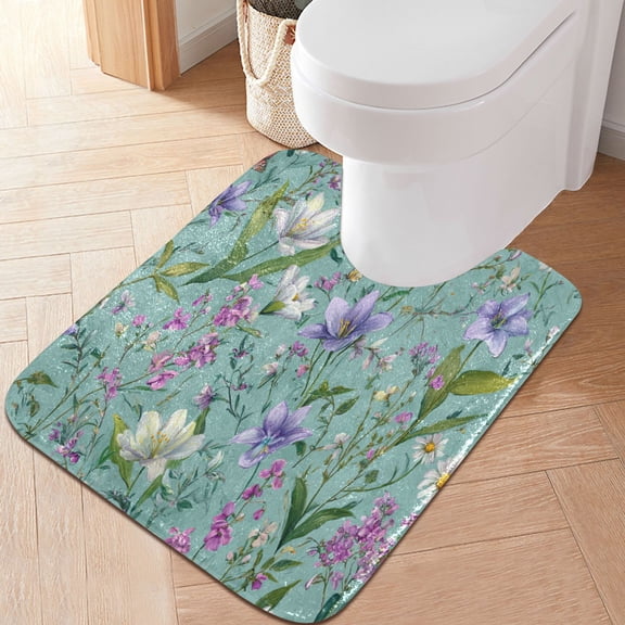 RMDQTR 20" × 24" U Shape Bathroom Rugs Plush Toilet Base Mat Soft Rugs Non Slip Absorbent Lavender Blue Lilies