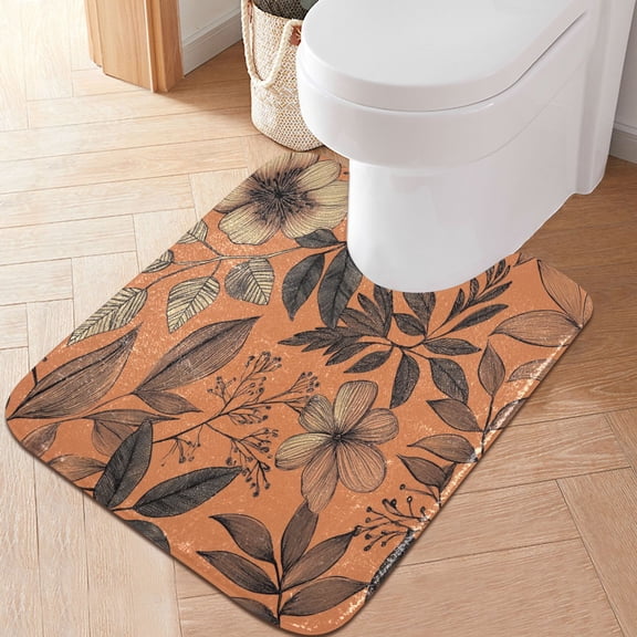 RMDQTR 20" × 24" U Shape Bathroom Rugs Plush Toilet Base Mat Soft Rugs Non Slip Absorbent Leaves and Flowers