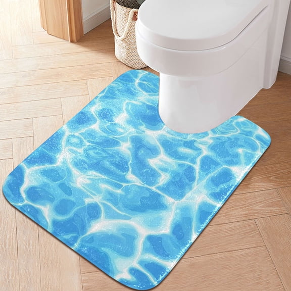 RMDQTR 20" × 24" U Shape Bathroom Rugs Plush Toilet Base Mat Soft Rugs Non Slip Absorbent Light Blue