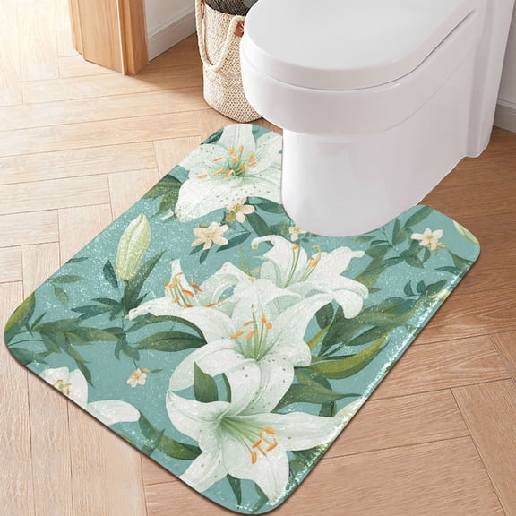 RMDQTR 20" × 24" U Shape Bathroom Rugs Plush Toilet Base Mat Soft Rugs Non Slip Absorbent Lily Flower