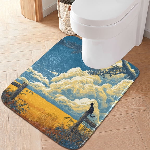 RMDQTR 20" × 24" U Shape Bathroom Rugs Plush Toilet Base Mat Soft Rugs Non Slip Absorbent Lonely Cat
