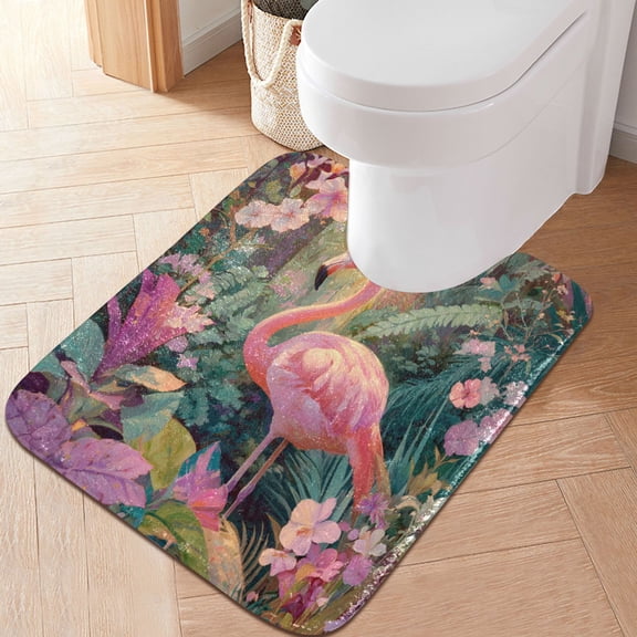 RMDQTR 20" × 24" U Shape Bathroom Rugs Plush Toilet Base Mat Soft Rugs Non Slip Absorbent Lonely Flamingo