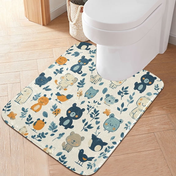 RMDQTR 20" × 24" U Shape Bathroom Rugs Plush Toilet Base Mat Soft Rugs Non Slip Absorbent Lovely Animal Pattern