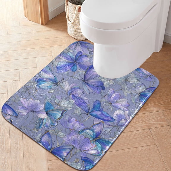 RMDQTR 20" × 24" U Shape Bathroom Rugs Plush Toilet Base Mat Soft Rugs Non Slip Absorbent Lovely Blue Butterflies