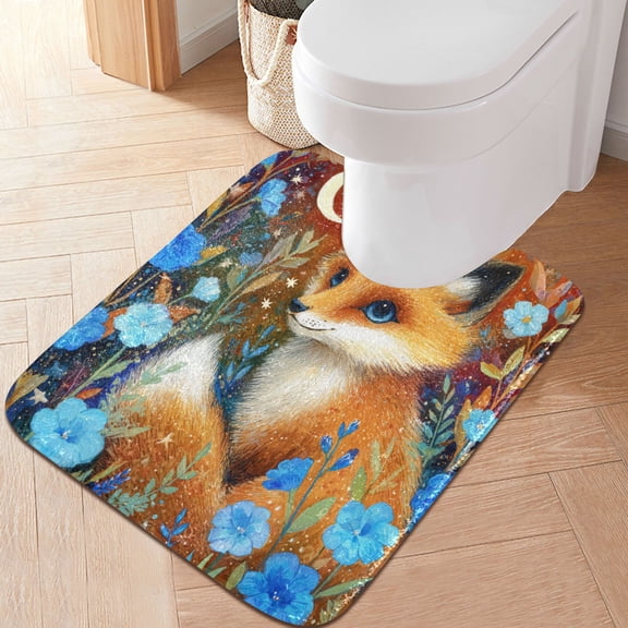 RMDQTR 20" × 24" U Shape Bathroom Rugs Plush Toilet Base Mat Soft Rugs Non Slip Absorbent Lovely Little Fox