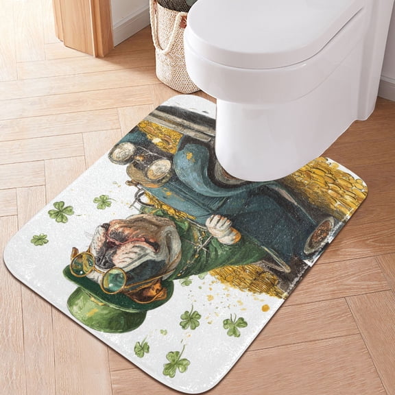 RMDQTR 20" × 24" U Shape Bathroom Rugs Plush Toilet Base Mat Soft Rugs Non Slip Absorbent Lucky Bulldog Driver