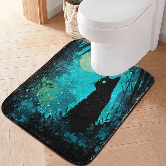 RMDQTR 20" × 24" U Shape Bathroom Rugs Plush Toilet Base Mat Soft Rugs Non Slip Absorbent Magic Black Cat