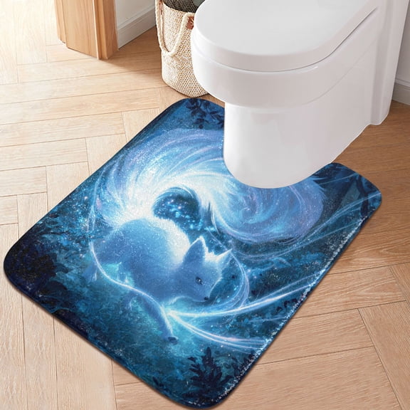 RMDQTR 20" × 24" U Shape Bathroom Rugs Plush Toilet Base Mat Soft Rugs Non Slip Absorbent Magic White Fox