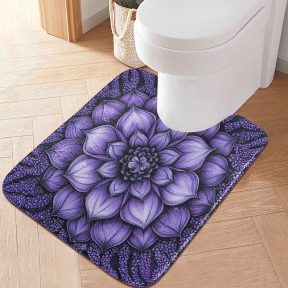 RMDQTR 20" × 24" U Shape Bathroom Rugs Plush Toilet Base Mat Soft Rugs Non Slip Absorbent Mandala with Lavender