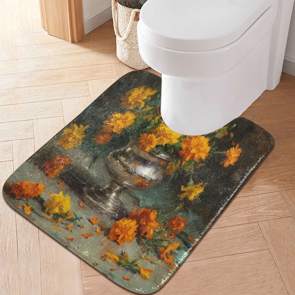 RMDQTR 20" × 24" U Shape Bathroom Rugs Plush Toilet Base Mat Soft Rugs Non Slip Absorbent Marigolds
